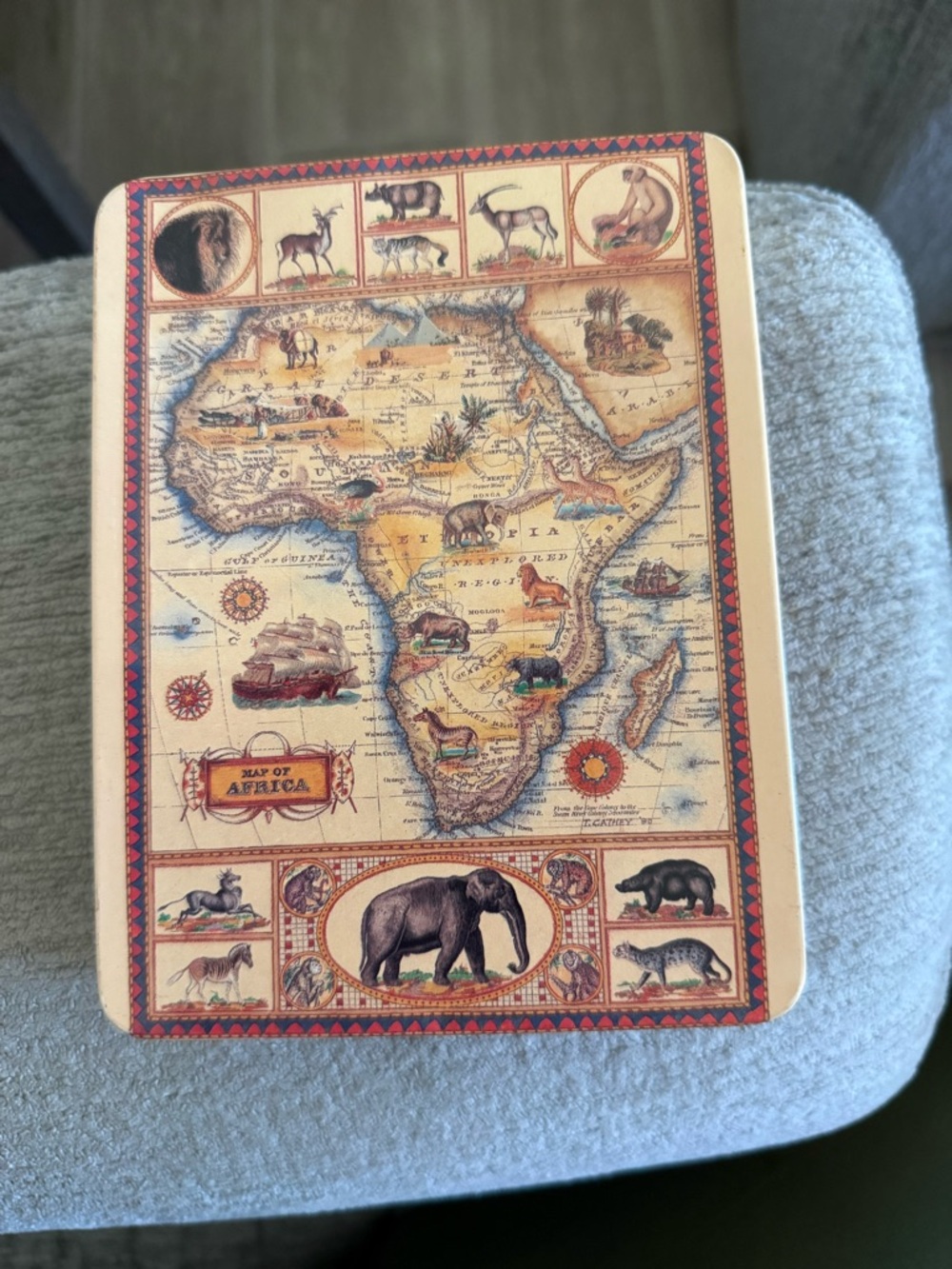 Vintage Map of Africa Decorative Storage Box – Tan Blue